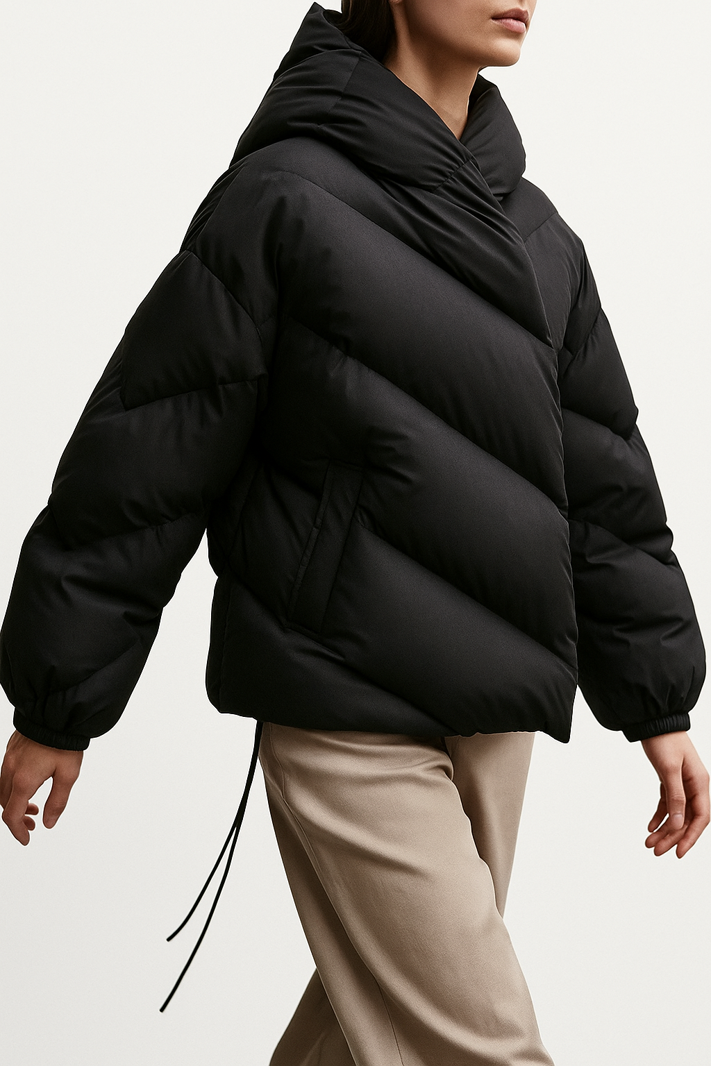 Women's Cropped Down Puffer Jacket with Chevron Quilting, view 11