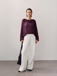 Women's Cashmere Silk Sweater — burgundy red, front full length