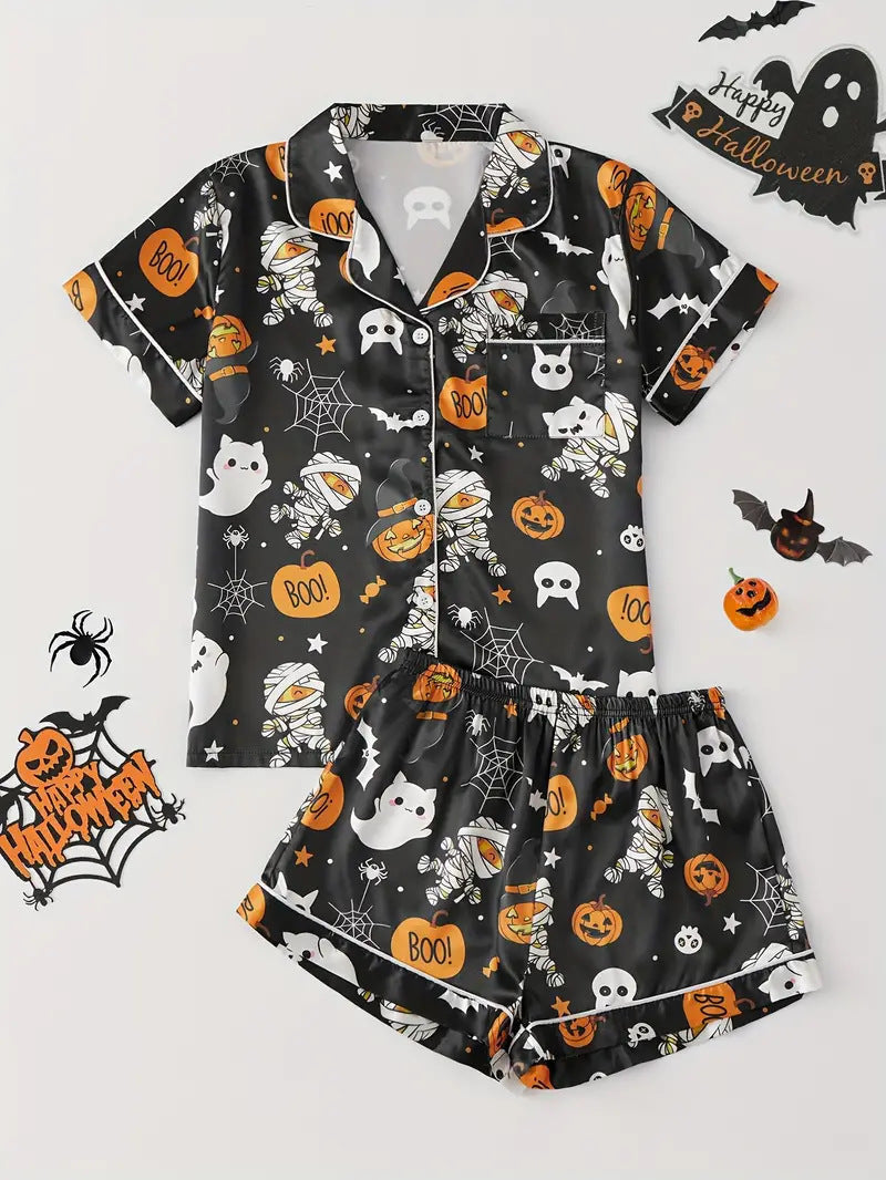 Spooky Pumpkin Halloween Pajama Set for Women | Plus Size to 5XL