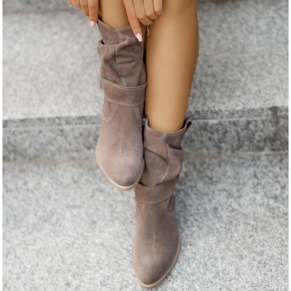 Women's Suede Fold-Over Cuff Slouch Ankle Boots with Low Block Heel, view 7