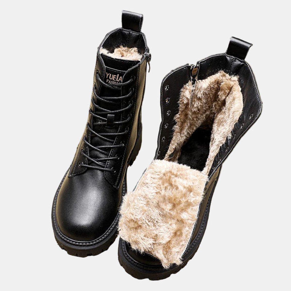Women's Faux Leather Fleece-Lined Lace-Up Combat Ankle Boots