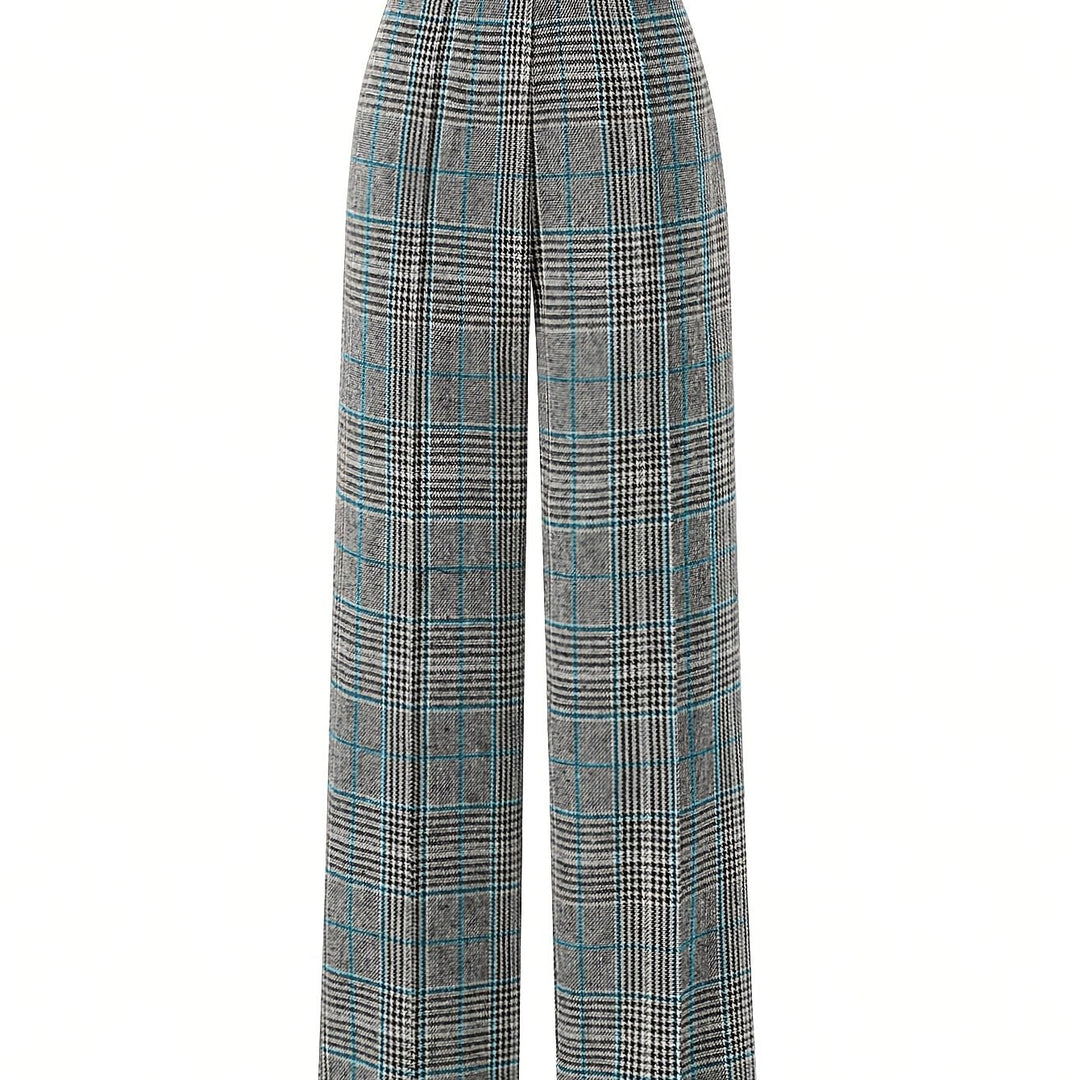 Women's Plaid Trousers, Wide Leg Checked High Waist Pants