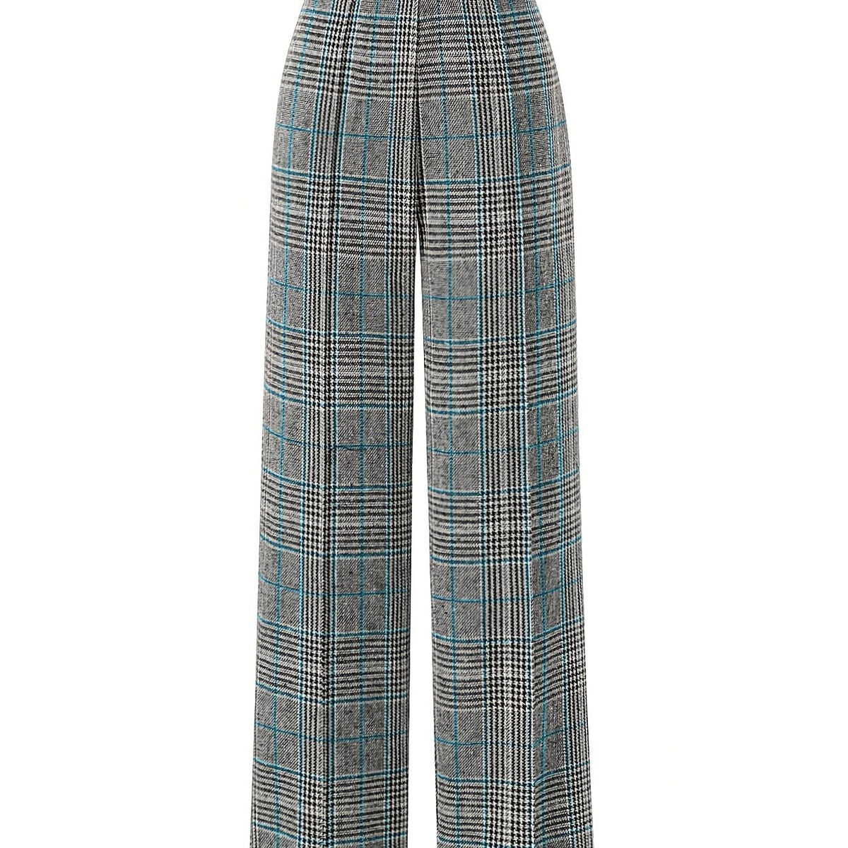 Women's Plaid High-Waisted Wide-Leg Pants in Malachite Green