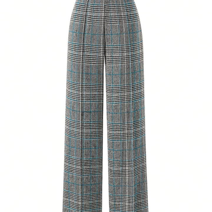 Women's Plaid Trousers, Wide Leg Checked High Waist Pants