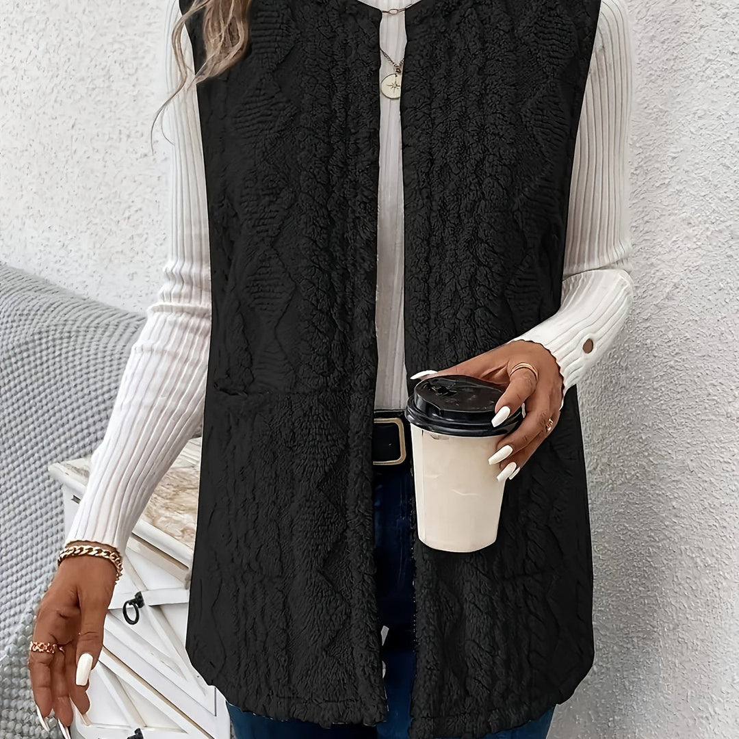 Women's Sleeveless Vest, Textured Knit Open Front Layering Top