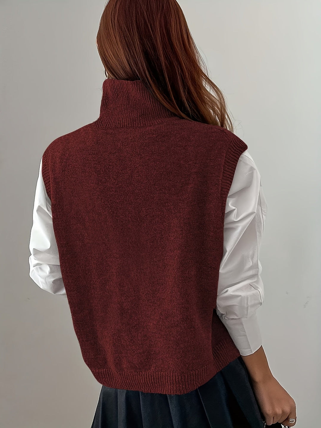 Women's Sweater Vest, High Neck Sleeveless Knit Pullover Top