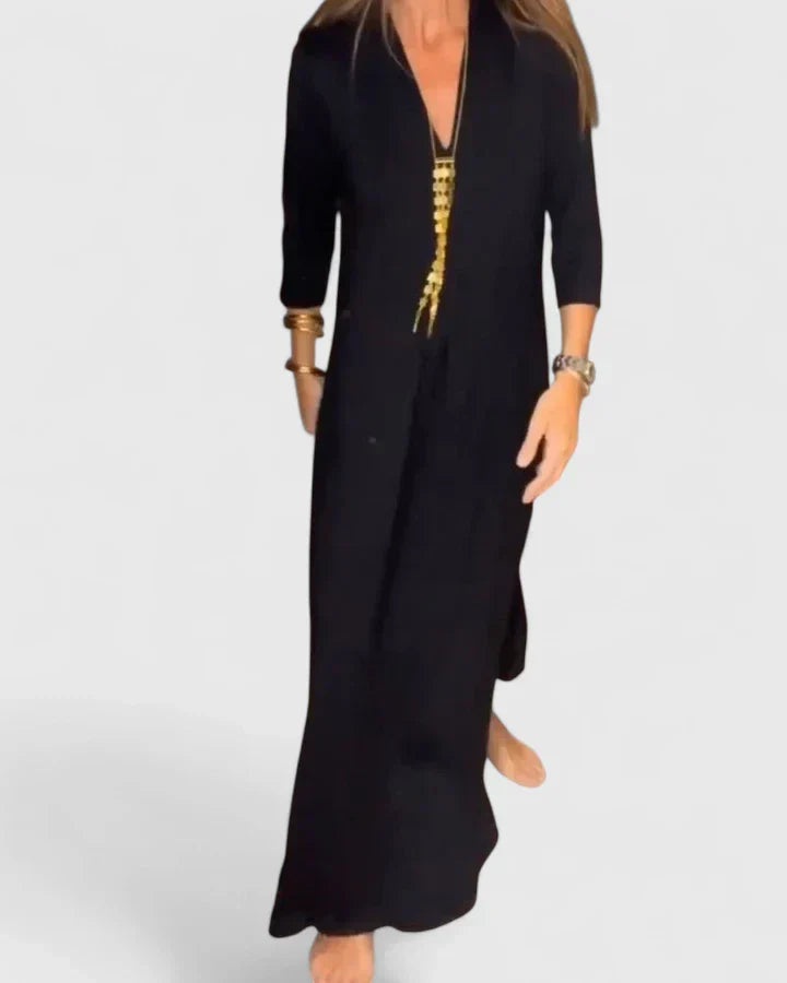 Women's Fluid-Cut Lightweight Midi Summer Dress in Black