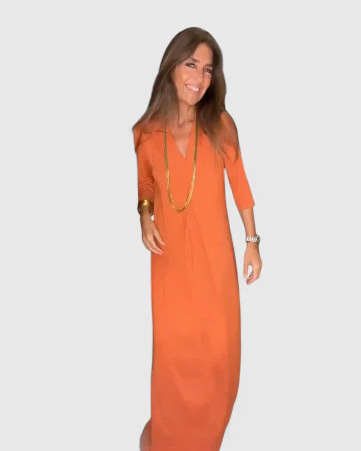 Women's Fluid-Cut Lightweight Midi Summer Dress in Orange