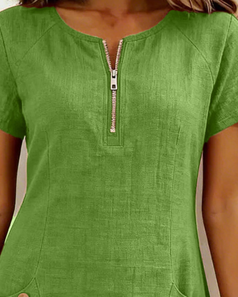 Women's Cotton Relaxed Dress with Front Zipper, view 11