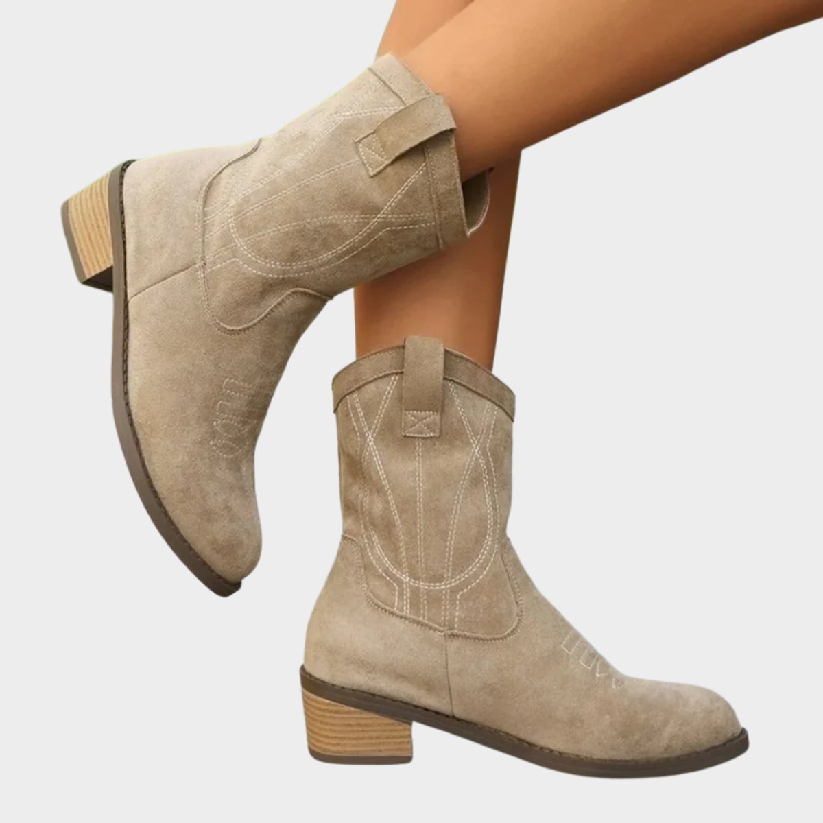 Women's Embroidered Suede Western Ankle Boots in Gray