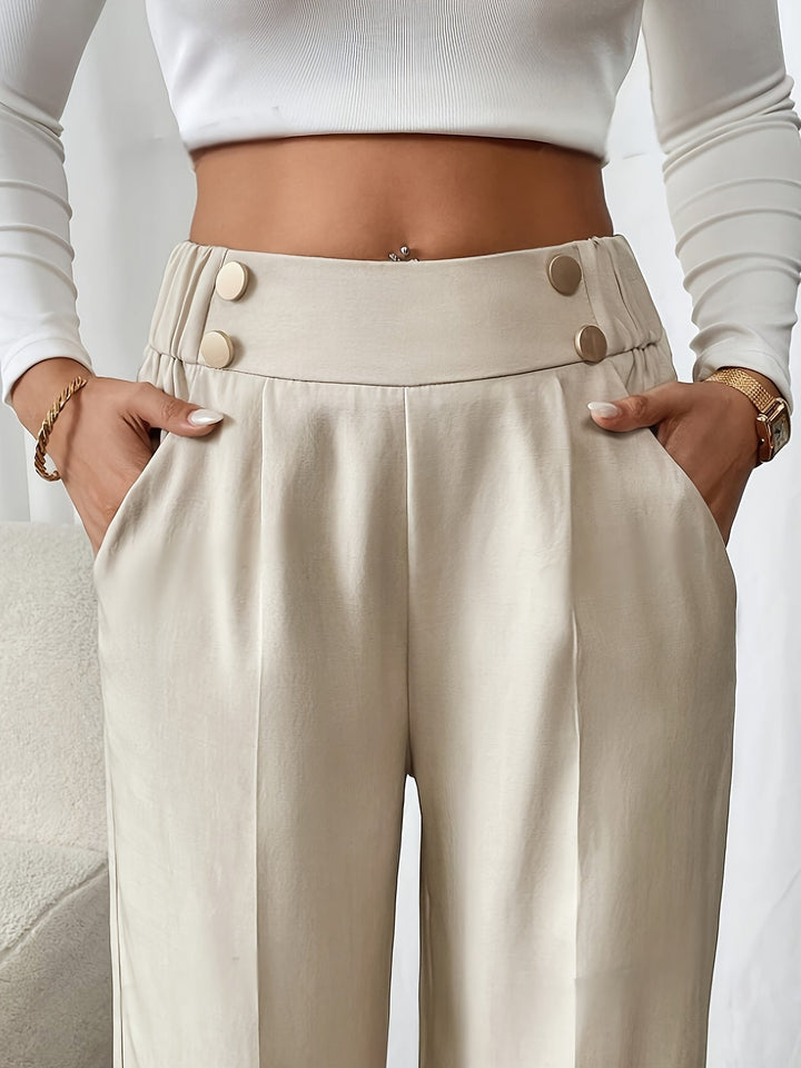 Women's Wide Leg Pants, Elastic High Waist Tailored Trousers
