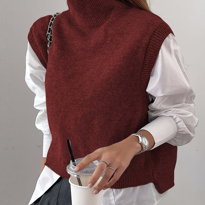 Women's Sweater Vest, High Neck Sleeveless Knit Pullover Top