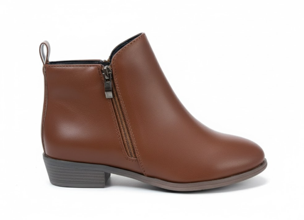 Women's Classic Faux Leather Block Heel Ankle Boots with Side Zip, view 2