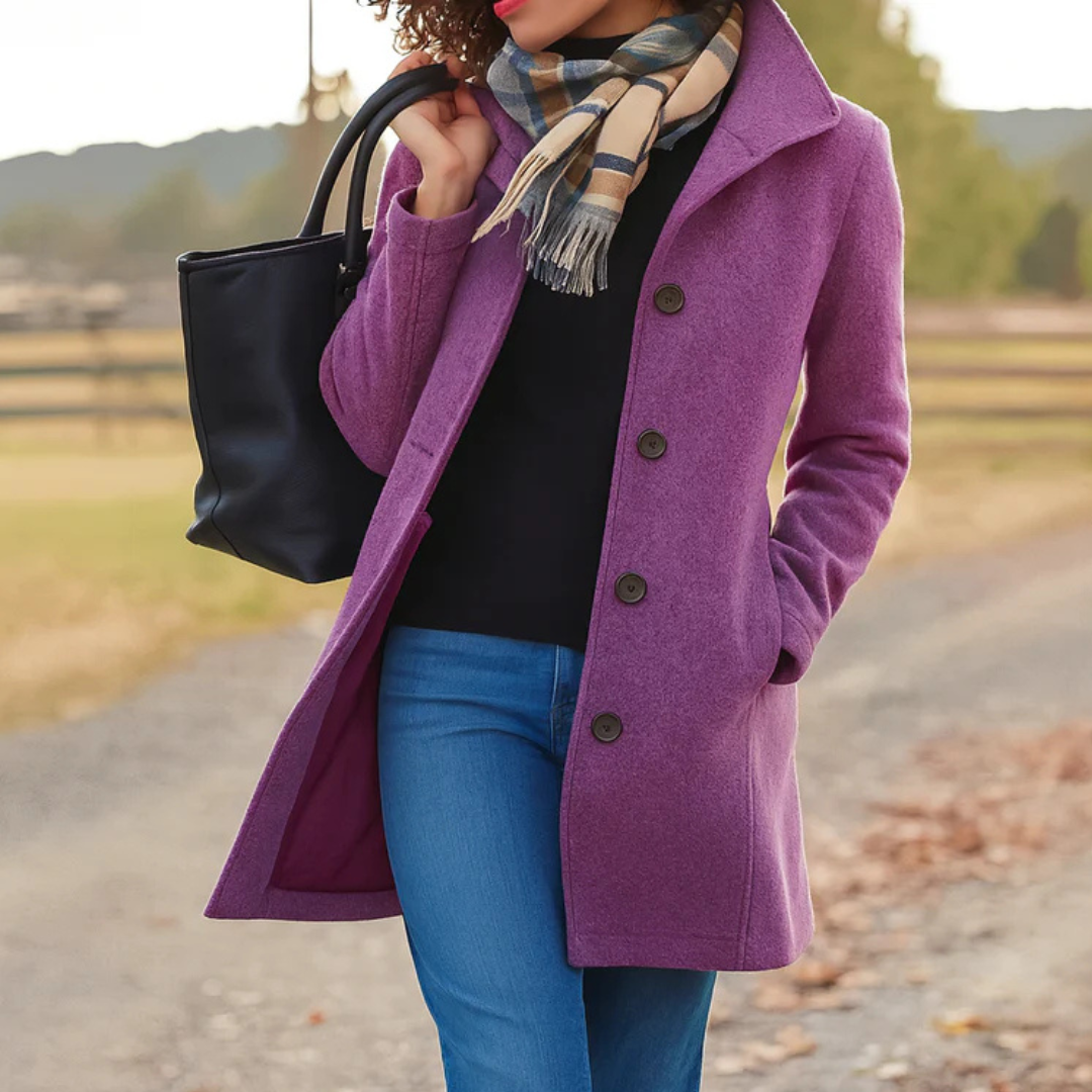 Women's Straight-Cut Button-Front Winter Coat in Purple