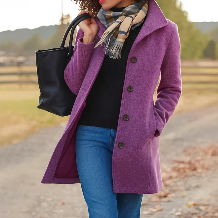 Women's Long Winter Coat, Button Front Straight Overcoat Outerwear