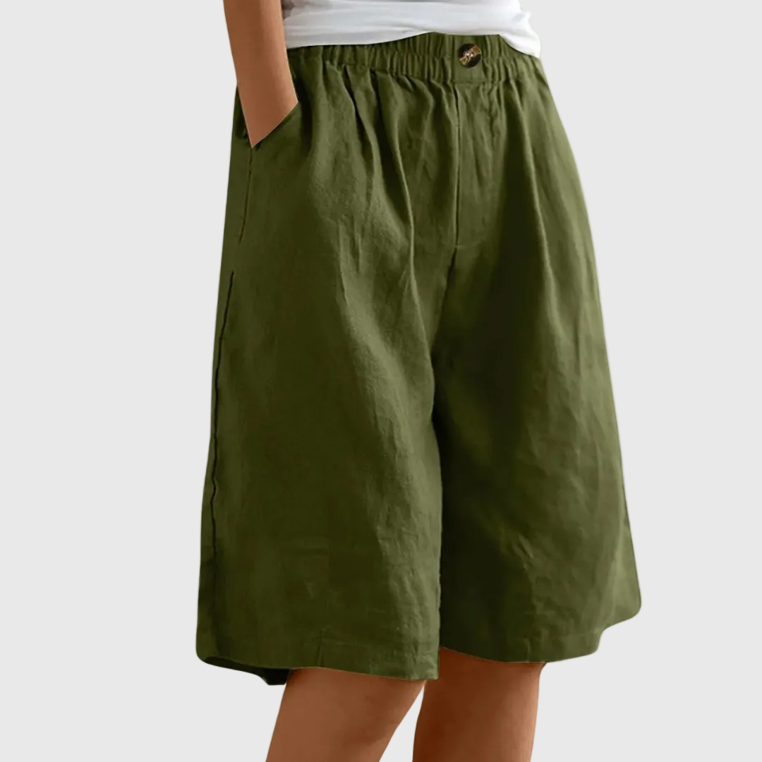 Women's Loose-Fit Elastic Waist Casual Shorts in Army Green