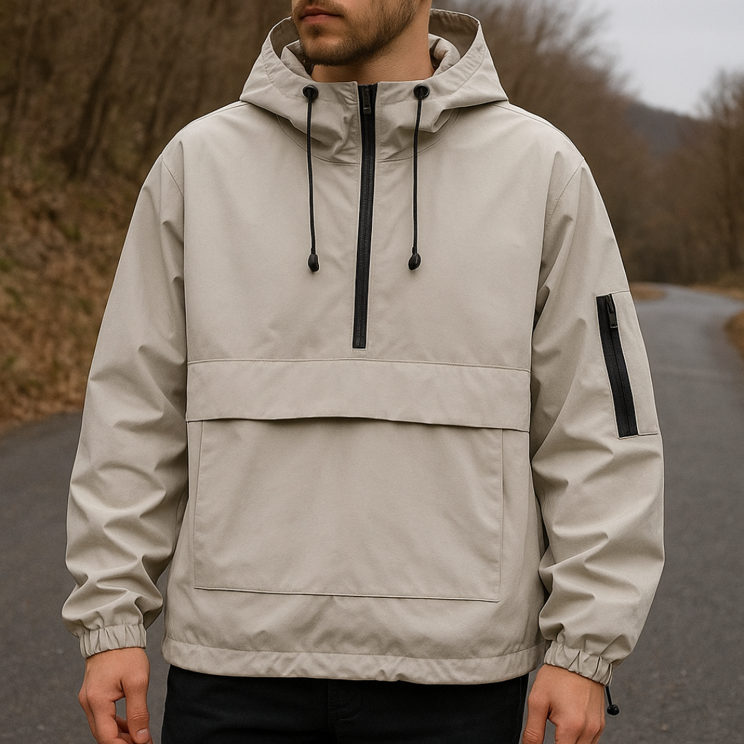 Water-Repellent Windproof Half-Zip Hooded Anorak Jacket in Gray