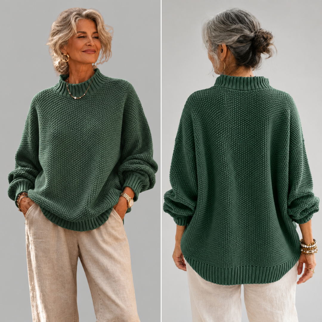 Women's Mock Neck Sweater, Ribbed Knit Long Sleeve Pullover