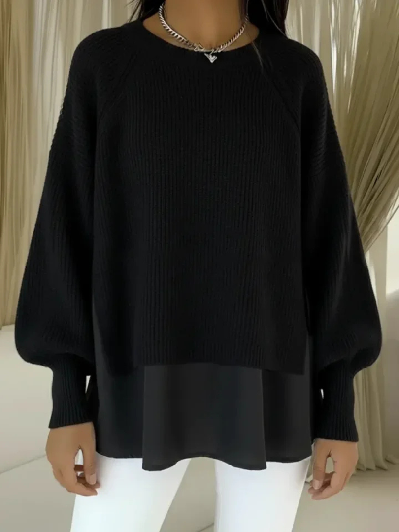 Women's Oversized Sweater, Layered Hem Slouchy Knit Pullover