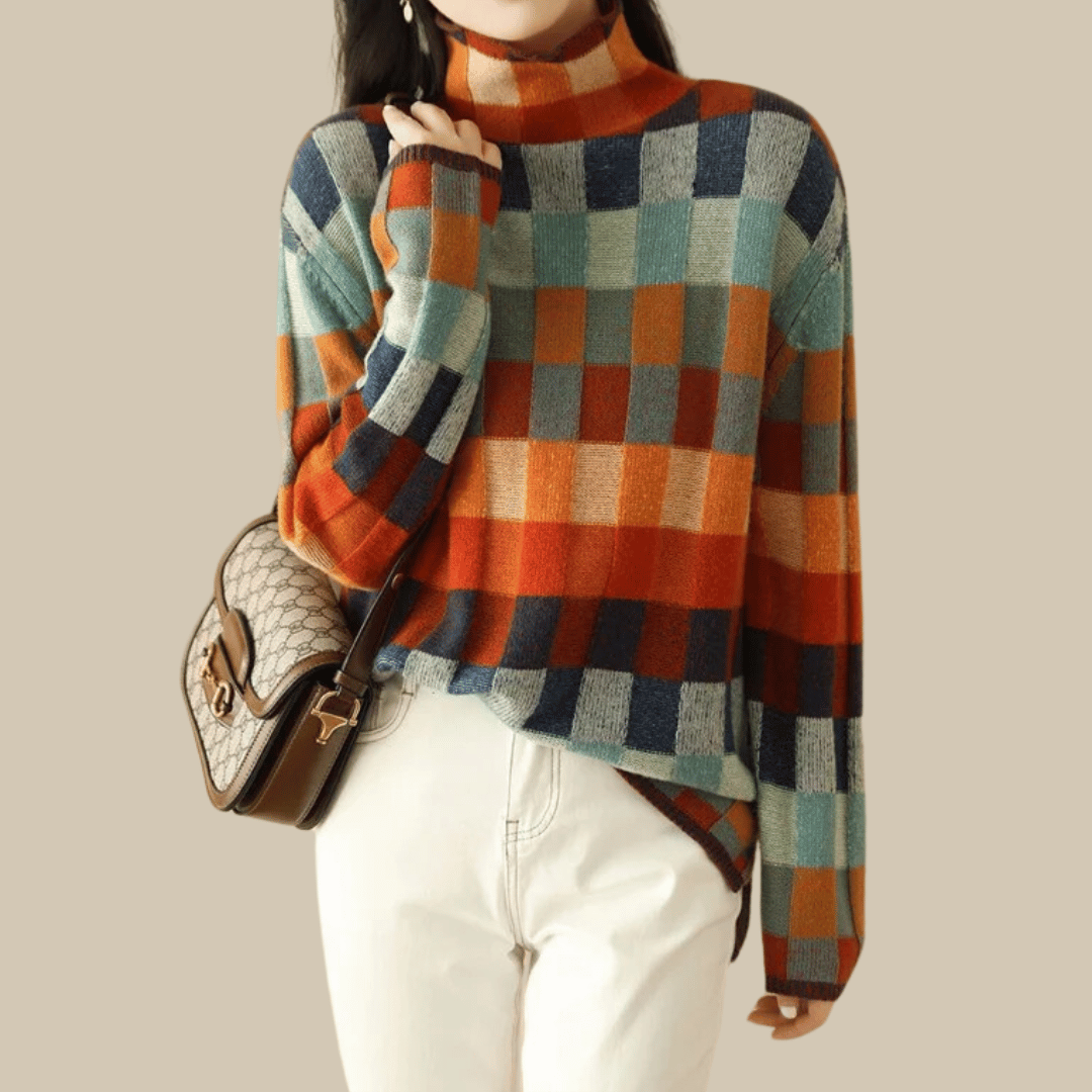 Women's Cashmere Blend Patchwork Turtleneck Sweater