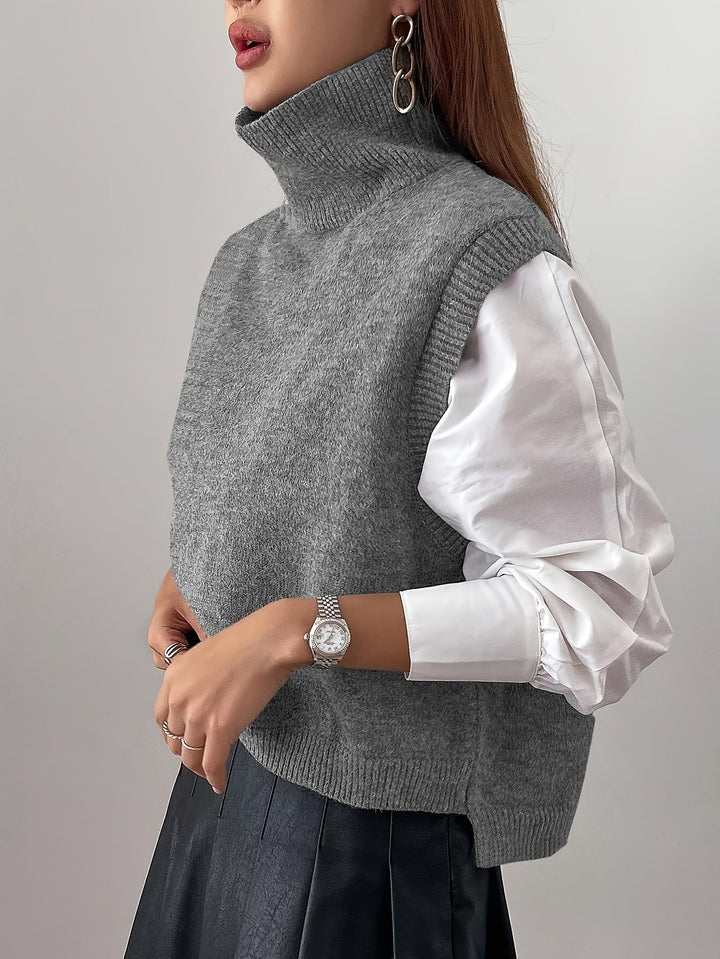 Women's Sweater Vest, High Neck Sleeveless Knit Pullover Top