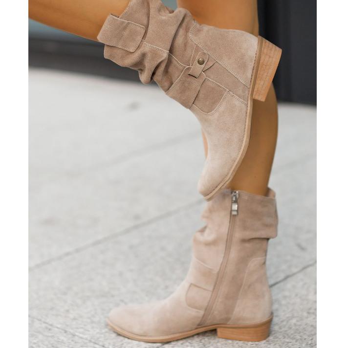 Women's Suede Fold-Over Cuff Slouch Ankle Boots with Low Block Heel, view 4