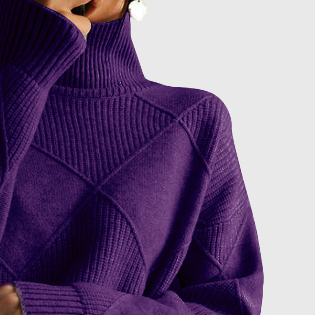 Women's Geometric Textured Knit Turtleneck Sweater, view 15