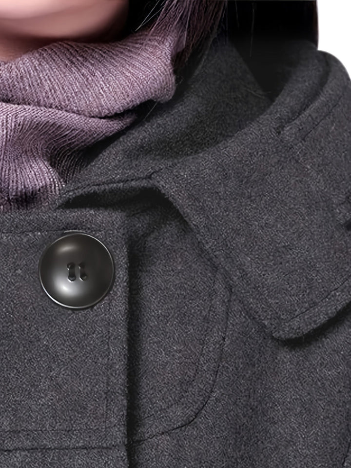 Women's Hooded Coat, Double Breasted Mid Length Winter Overcoat