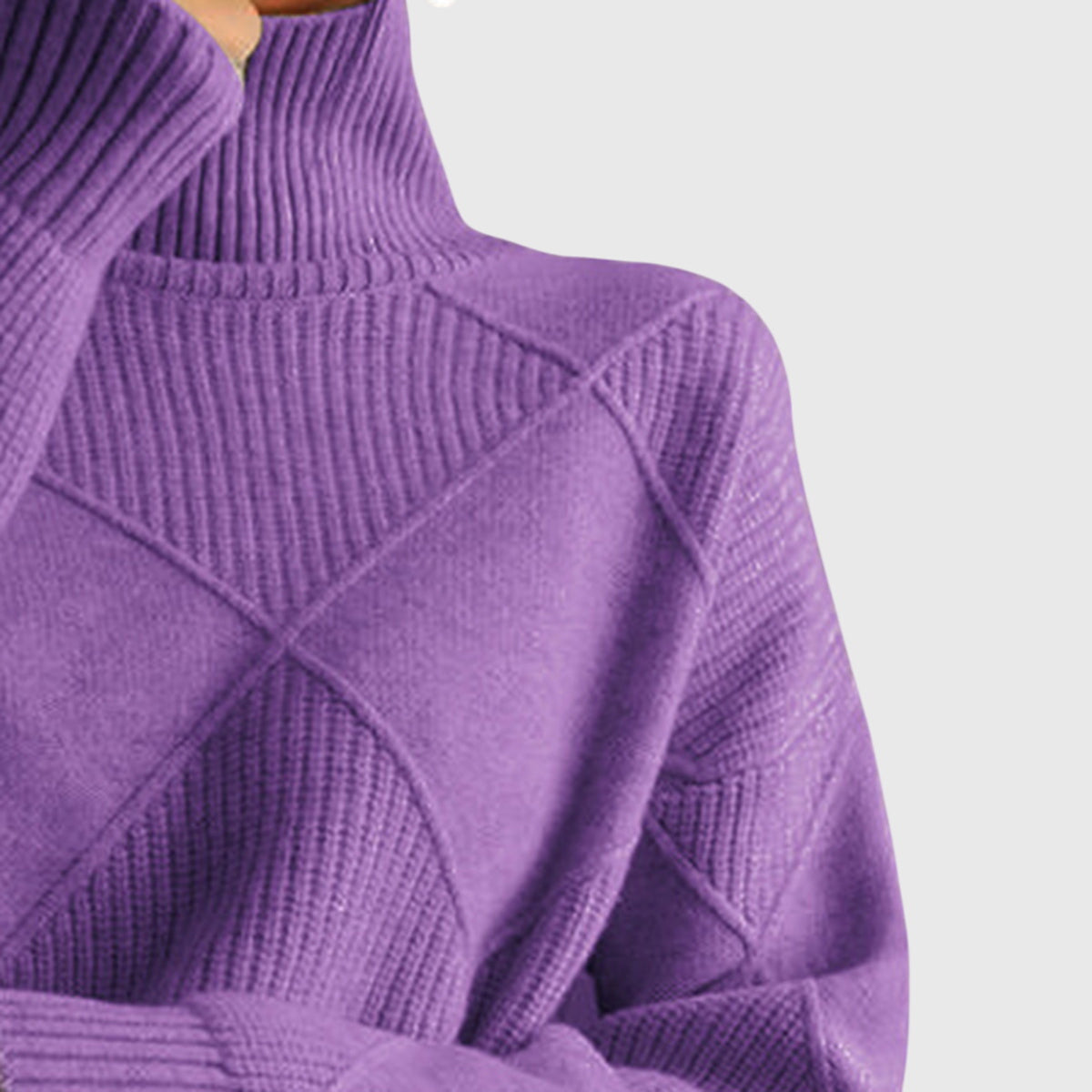 Women's Geometric Textured Knit Turtleneck Sweater, view 7