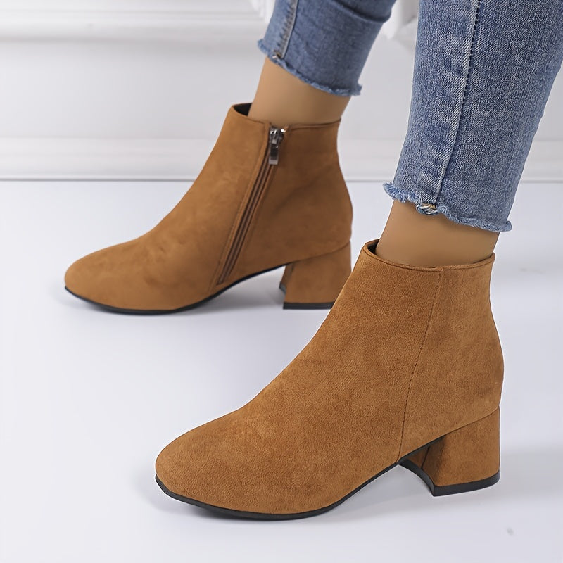Women's Faux Suede Side-Zip Chelsea Ankle Boots with Low Block Heel, view 8