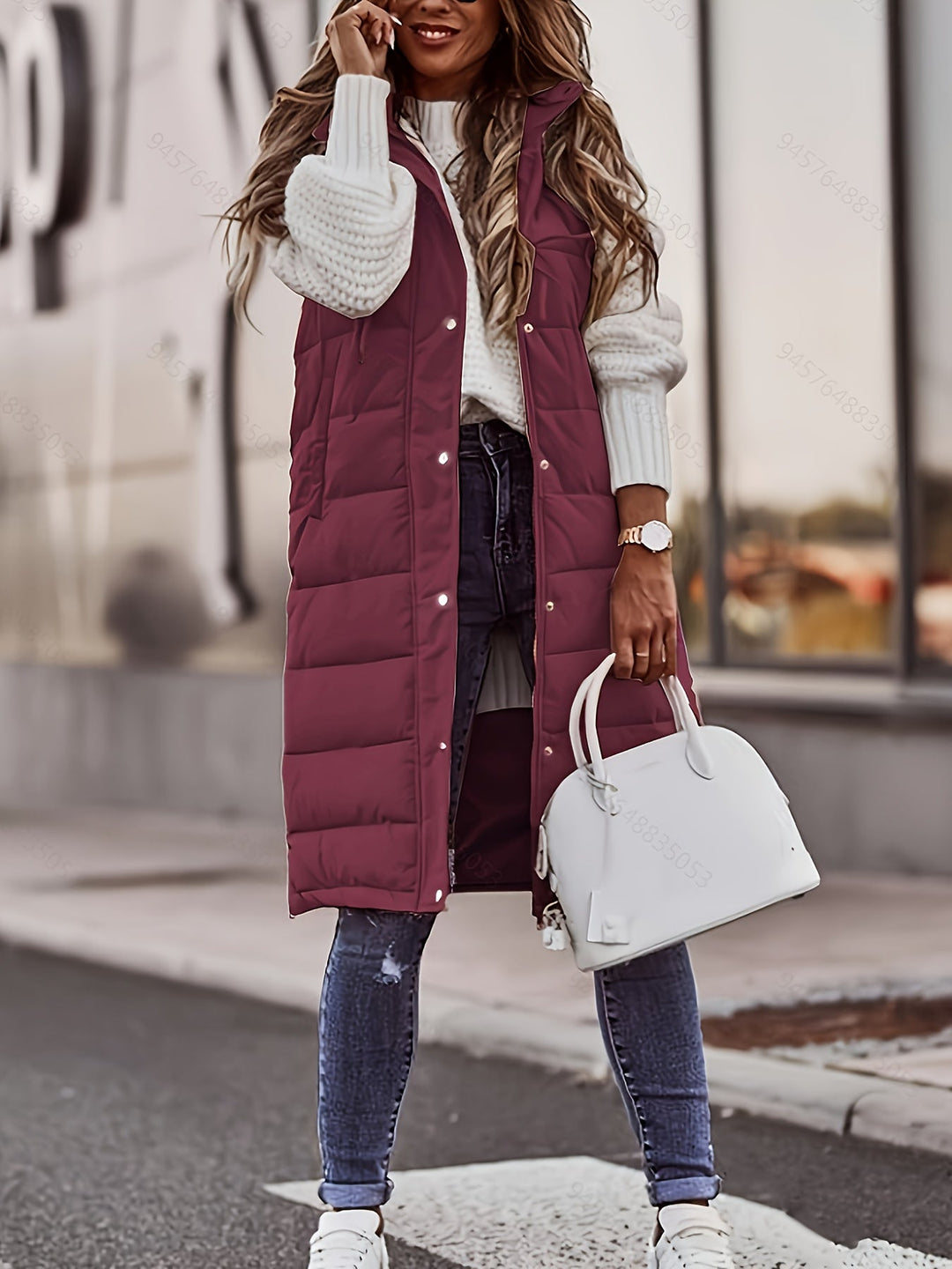 Women's Padded Vest, Longline Hooded Sleeveless Puffer Gilet