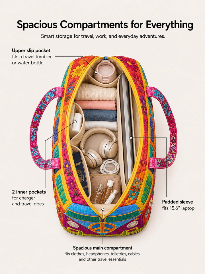 70s Hippie Van Quilted Duffle Bag