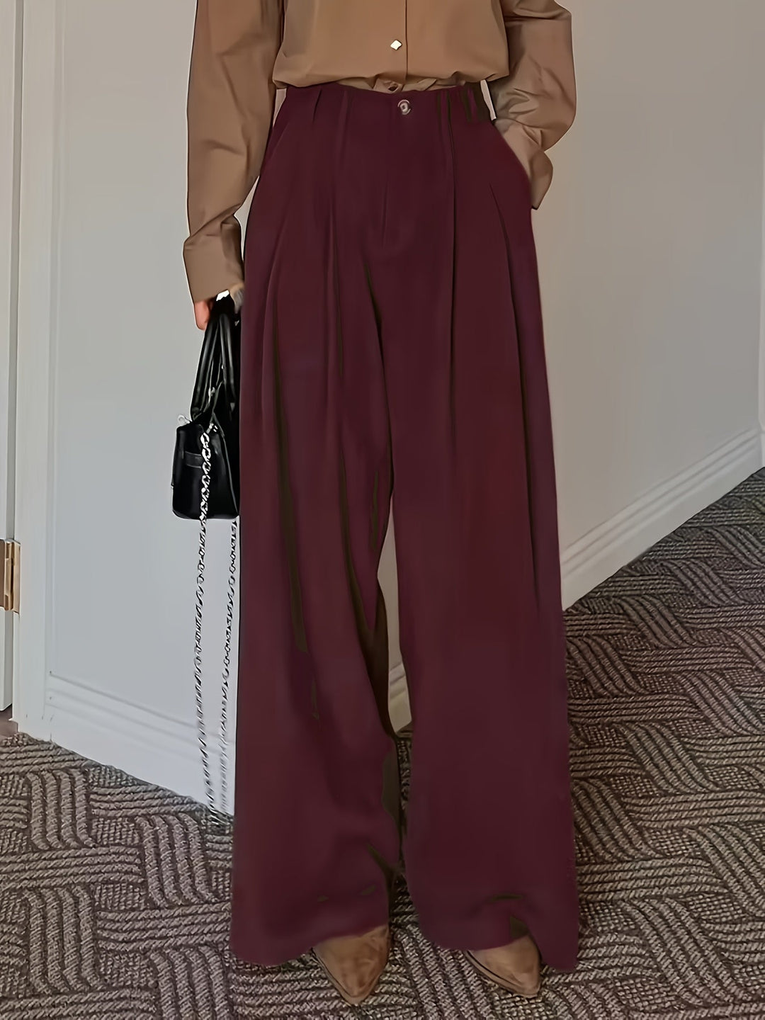Women's Pleated Trousers, Wide Leg High Waisted Flowy Pants