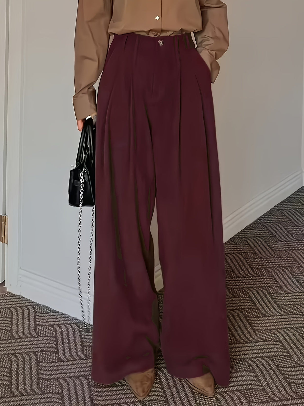 Women's Pleated High-Waisted Wide-Leg Pants, view 11