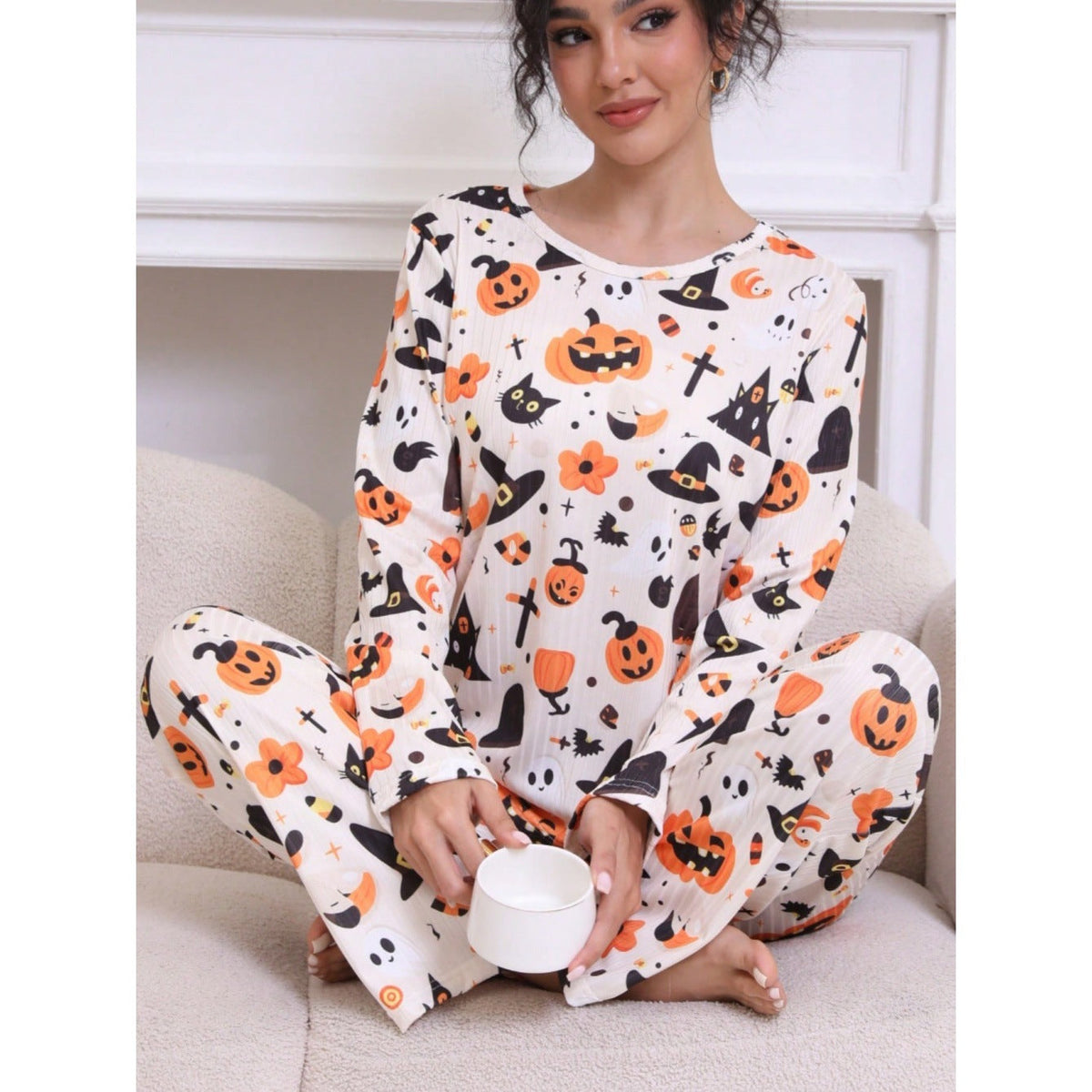 Spooky Hollow Pumpkin Ghost Halloween Pajamas for Women