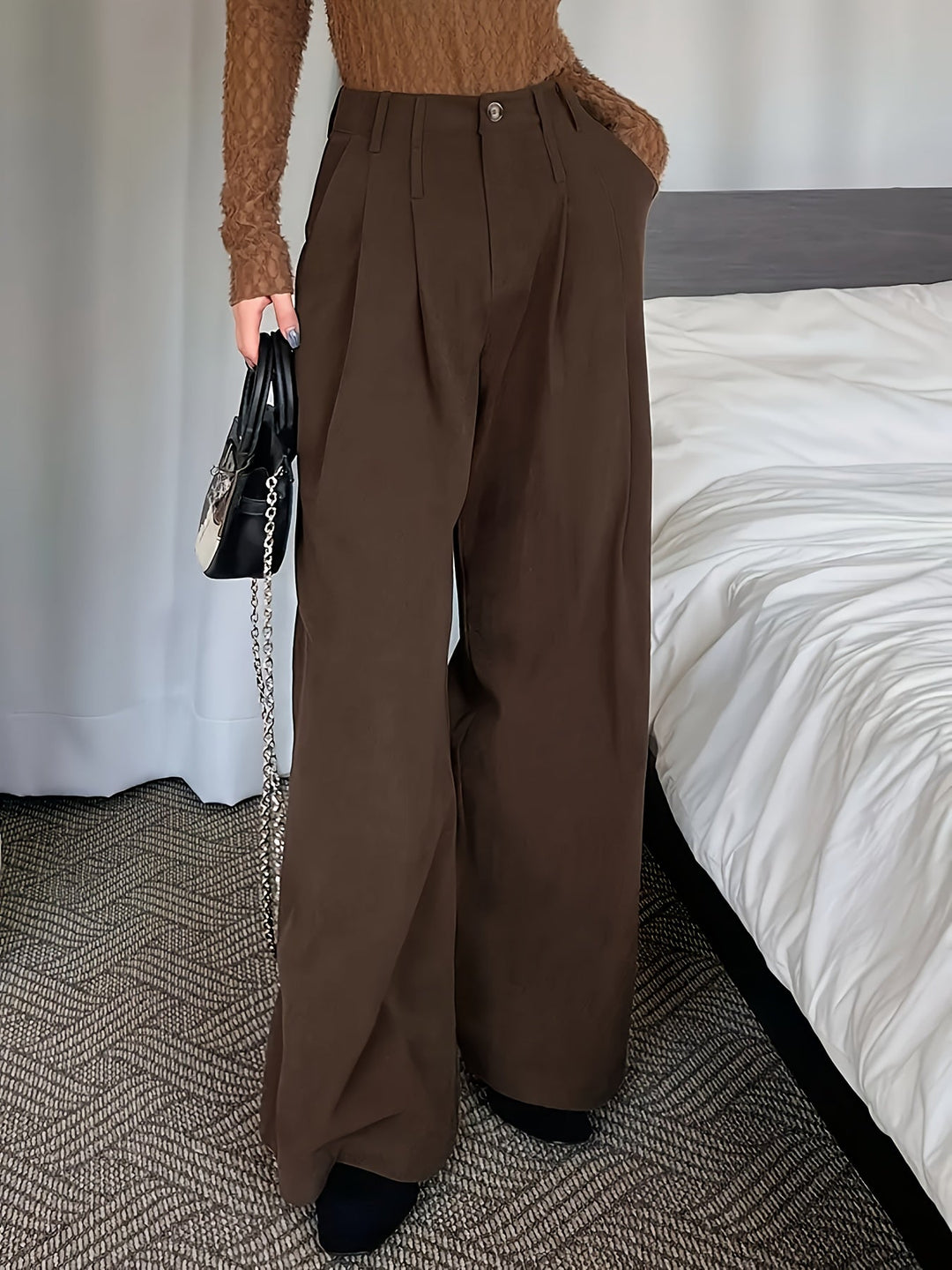 Women's Pleated Trousers, Wide Leg High Waisted Flowy Pants