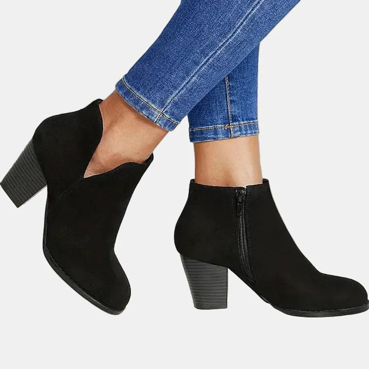 Women's Suede Block Heel Side-Zip Ankle Boots with Rounded Toe, view 6