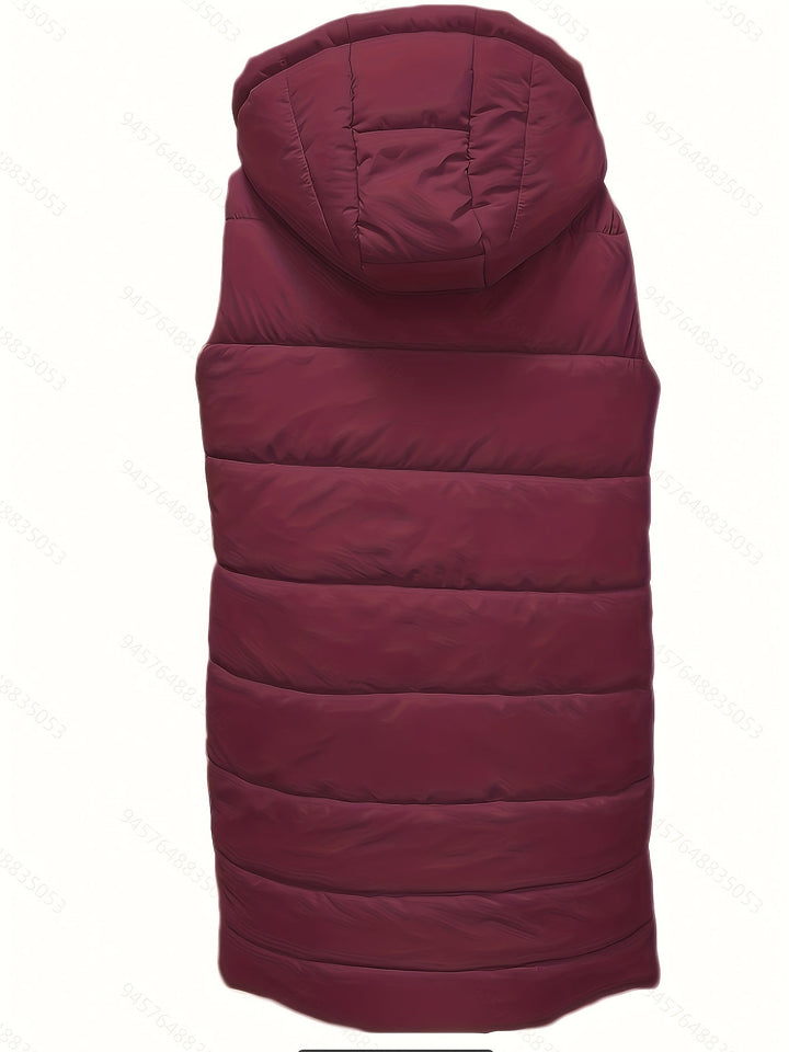Women's Padded Vest, Longline Hooded Sleeveless Puffer Gilet