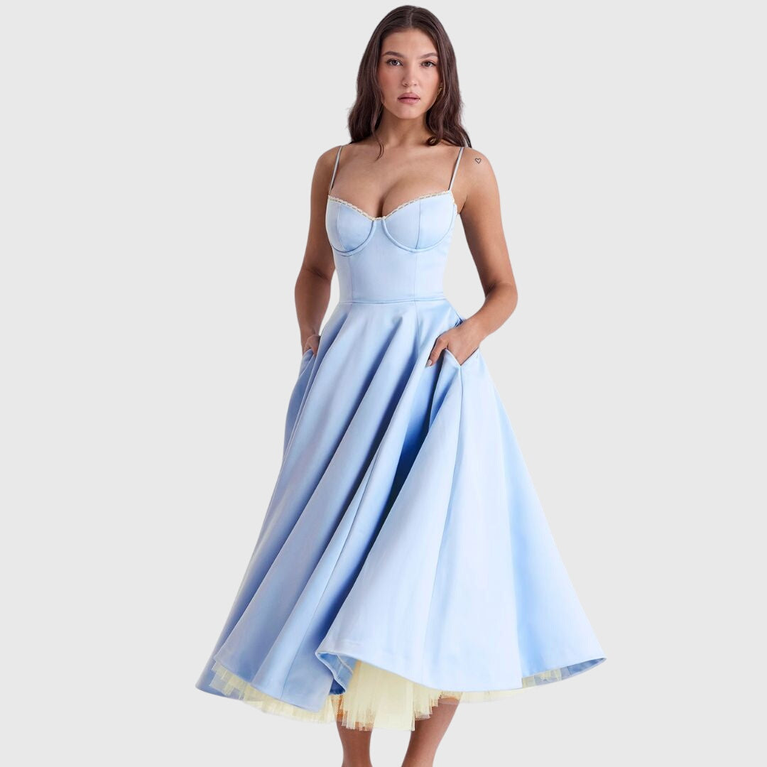 Women's Lined Maxi Dress with Pockets and Adjustable Straps, view 3