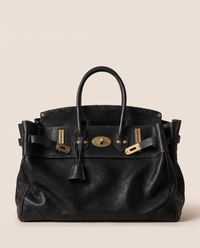 Women's Top Handle Tote Bag, Leather & Canvas Satchel Handbag — black leather, studio front
