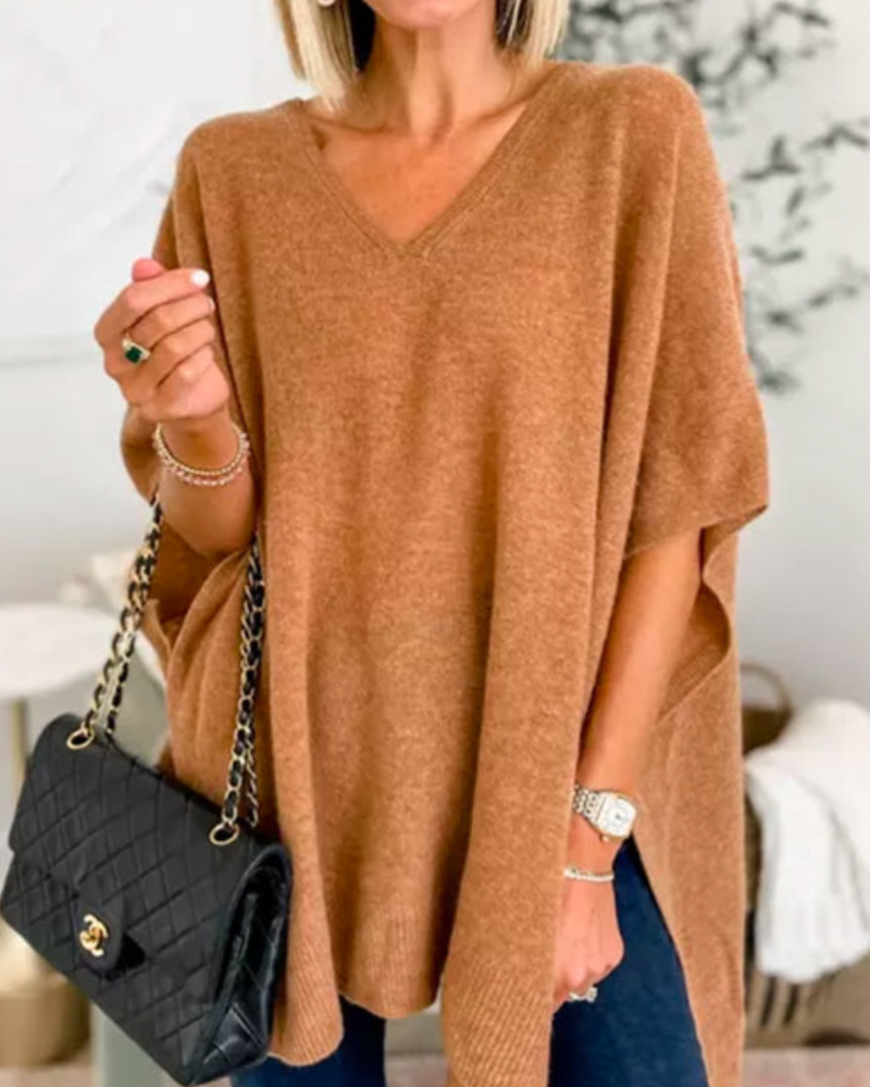 Women's Poncho Sweater, Short Sleeve Oversized Knit Cape