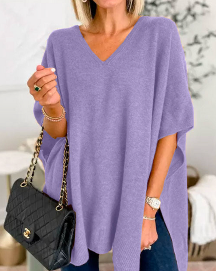 Women's Poncho Sweater, Short Sleeve Oversized Knit Cape