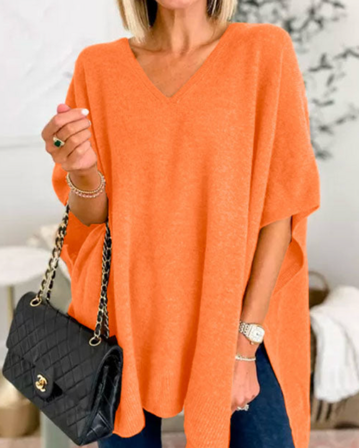 Women's Poncho Sweater, Short Sleeve Oversized Knit Cape
