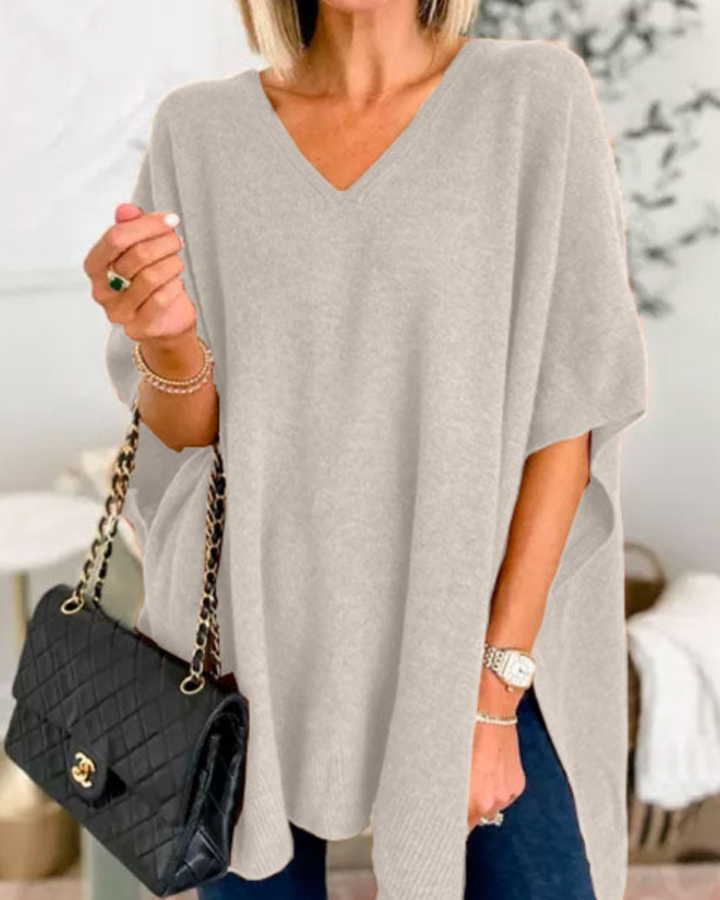 Women's Poncho Sweater, Short Sleeve Oversized Knit Cape