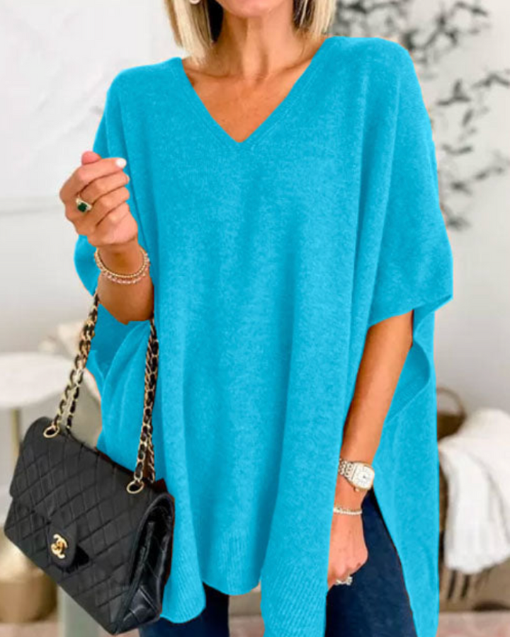 Women's Poncho Sweater, Short Sleeve Oversized Knit Cape