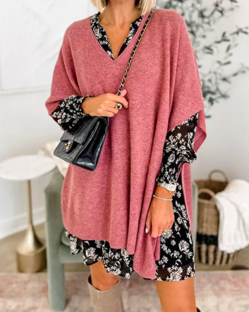 Women's Poncho Sweater, Short Sleeve Oversized Knit Cape