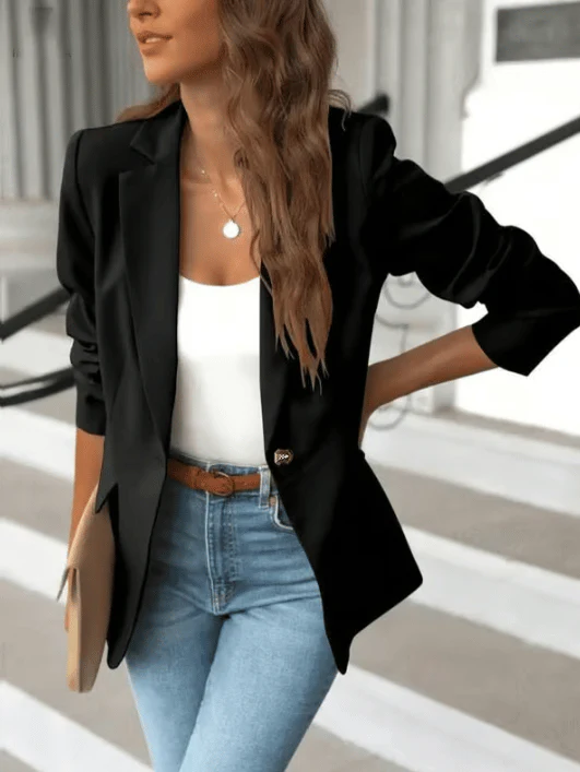 Women's Regular-Fit Tailored Blazer with Discreet Pockets in Black