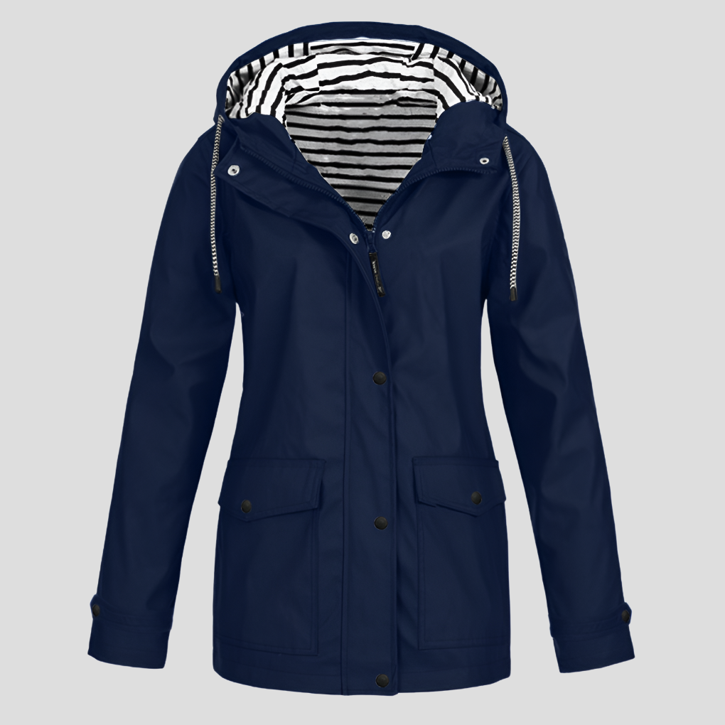 Women's Water-Resistant Hooded Windbreaker Jacket in Navy Blue