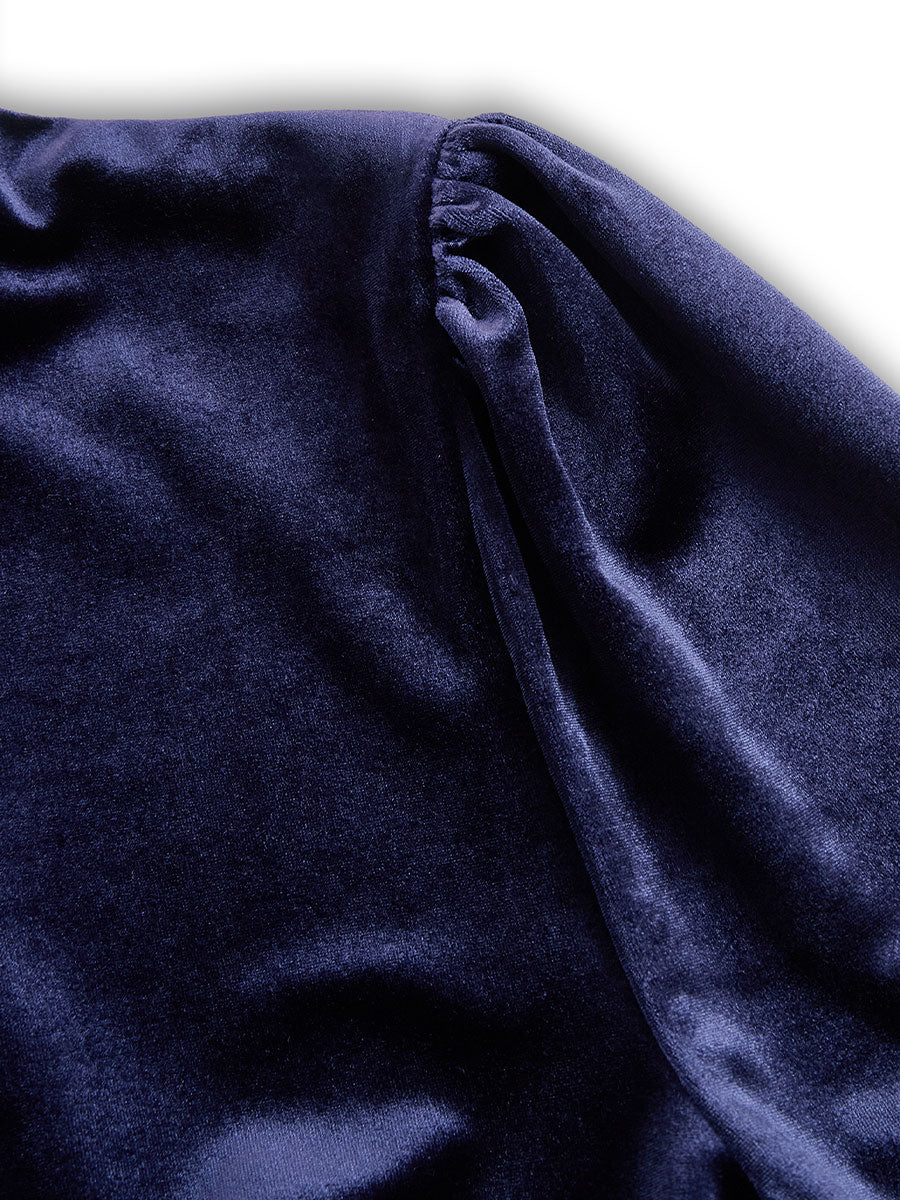 Women's Navy Blue Velvet Long Sleeve Midi Dress, view 7