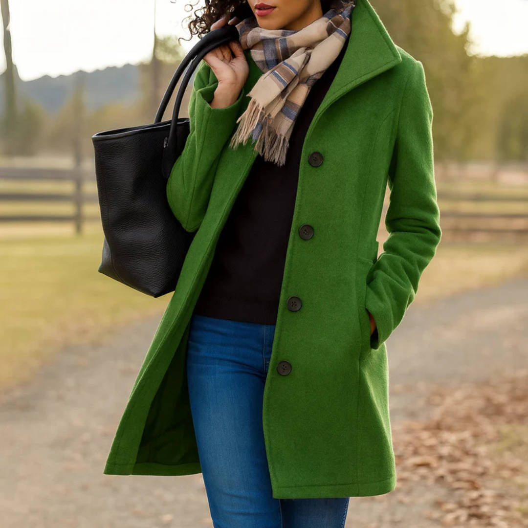 Women's Long Winter Coat, Button Front Straight Overcoat Outerwear